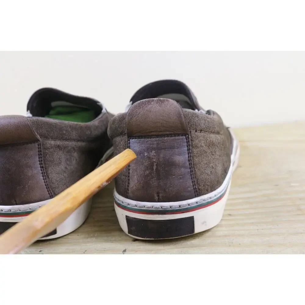 Gucci Sneakers 41 Brown Suede Lifford Antique Slip On Shoes Italy